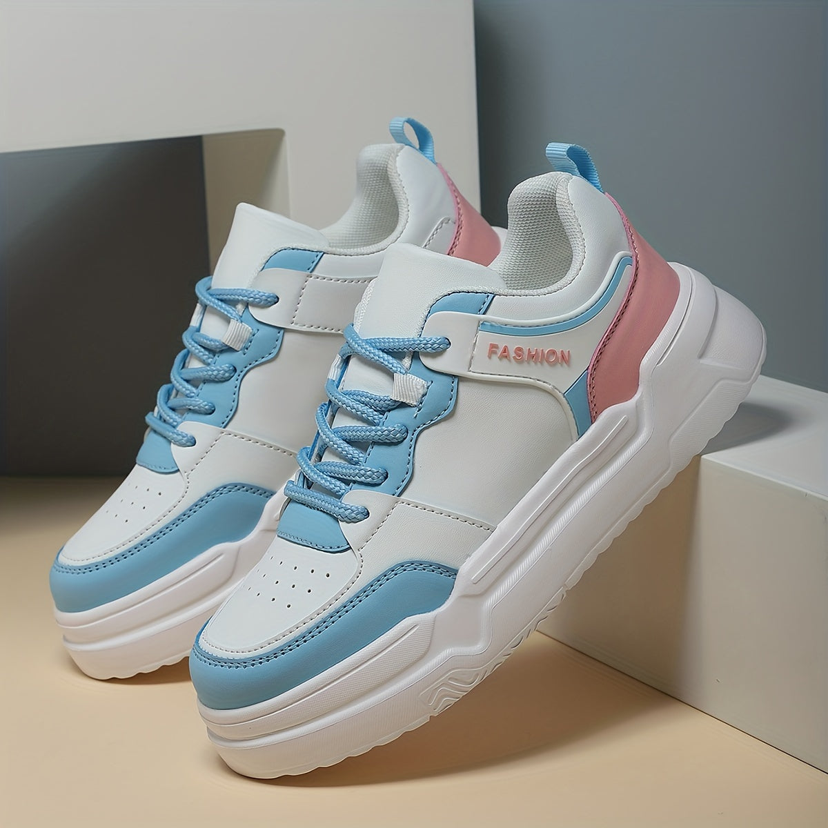 Women's Faux Leather Chunky Sneakers Non Slip Flat Shoes