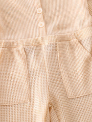 Plaid Print Girls Jumpsuit Long Sleeve Button Crew Neck
