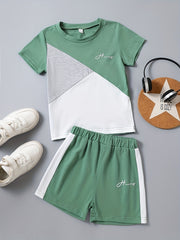 Boys Block Outfit Short Sleeves T shirt & Shorts Casual Summer Kids Clothes