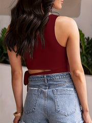 One Shoulder Side Tie Tank Top Sleeveless Crop Tank