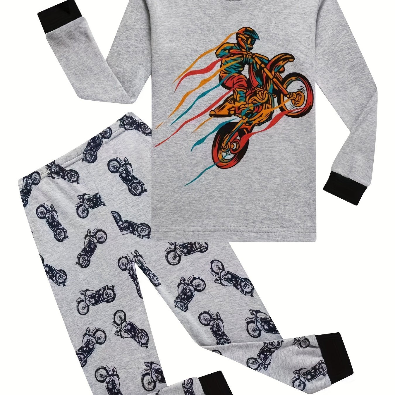 Boys Motorcyclists Print Pajama Set