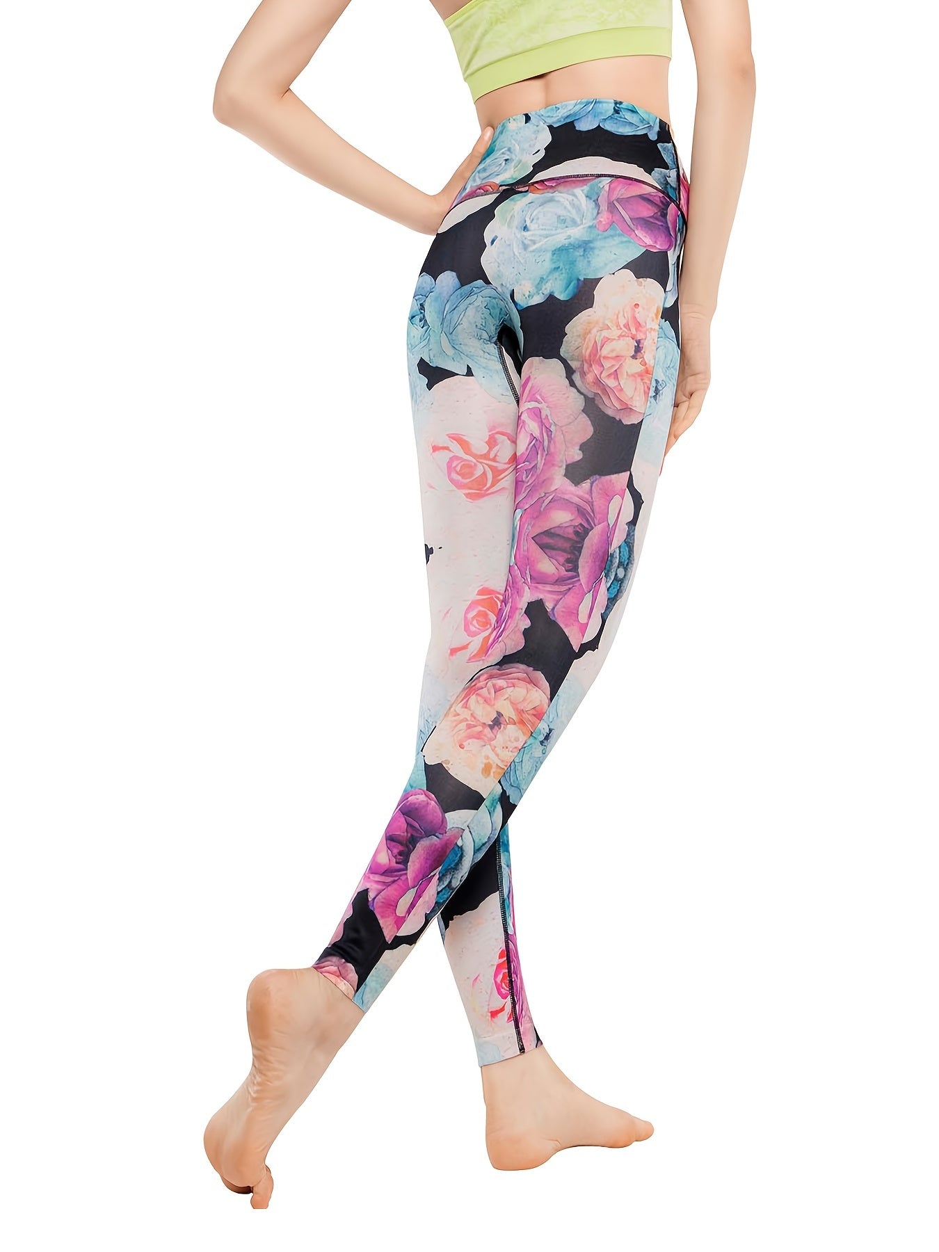 Floral Print High Waist Yoga Leggings Butt Lifting Slimming Sports Pants