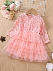 Baby Girls Flower Mesh Dress Soft Breathable Comfortable for Spring & Autumn