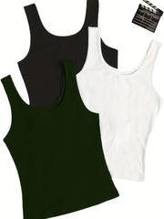 3-Pack Women's Summer Tank Tops Crew Neck Sleeveless Casual Mixed Colors