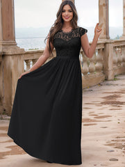 Solid Contrast Lace Maxi Party Dress Women's Clothing