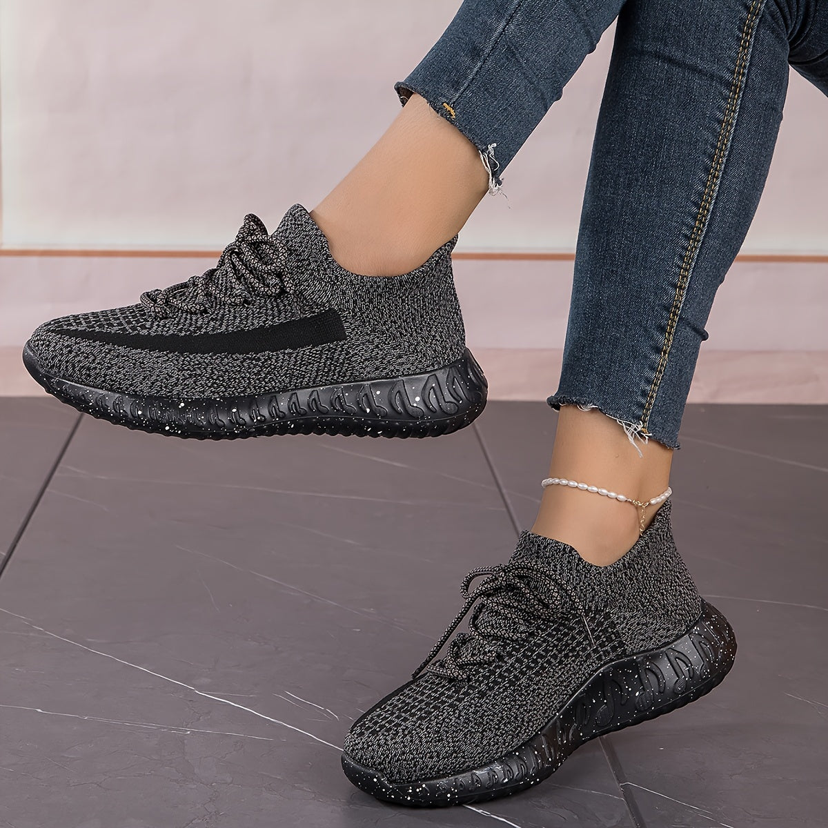 Women's Lightweight Breathable Running Shoes Elastic Lace Up
