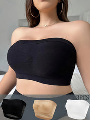 3 Pack Plus Size Sexy Bra Set Women's Plus Solid Hollow Mesh Seamless