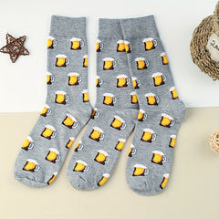3 Pairs Beer Print Socks Cartoon Comfy Mid Tube Women's Stockings