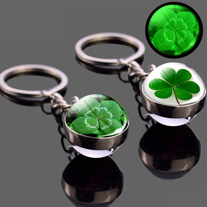 Glow Clover Key Chain Lucky Crystal Ball Irish St Patrick's Gift