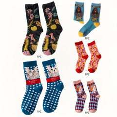 5 Pairs Men's Novelty Socks Vintage Cartoon Patterns Christmas Gift