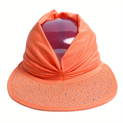 Rhinestone Ponytail Visor Cap Bright Candy Sun Hat Wide Brim Cycling Sports Base