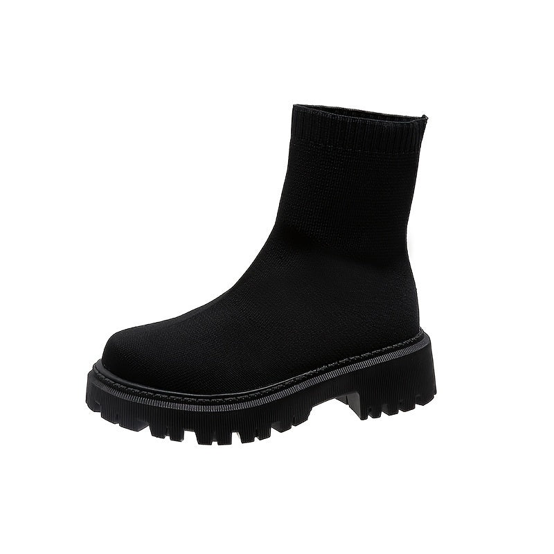 Women's Breathable Knit Short Boots Comfortable Round Toe Slip On Shoes