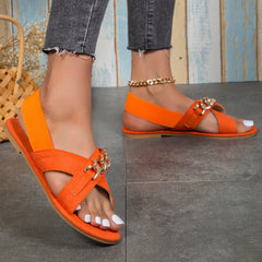 Women's Chain Decor Cross Strap Flat Sandals Open Toe Shoes