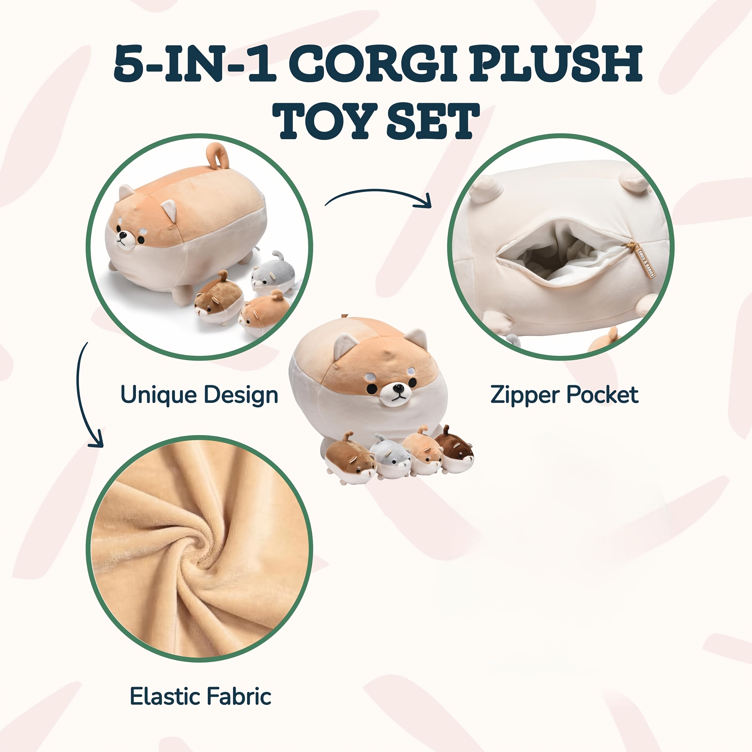 Corgi Mommy and 4 Puppies Plush Set