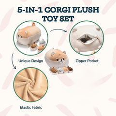 Corgi Mommy and 4 Puppies Plush Set