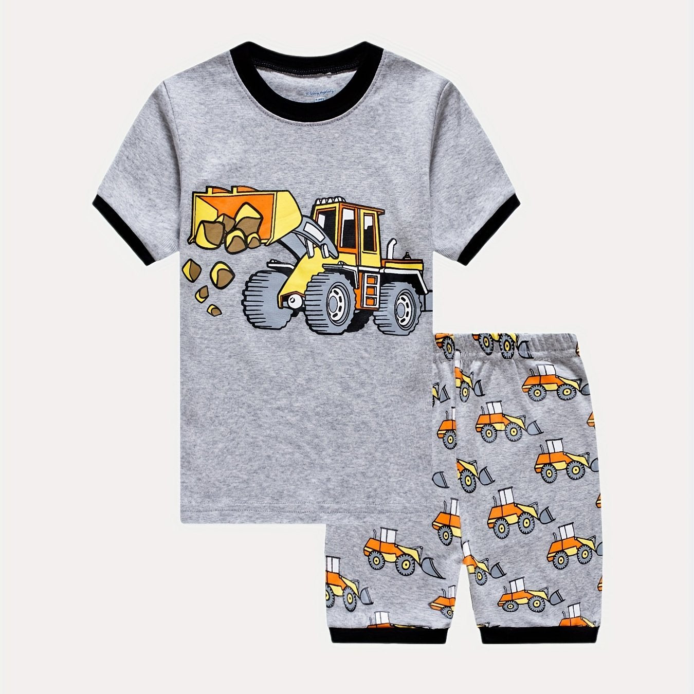 Excavator Print Pajama Set for Boys Crew Neck Short Sleeve Top & Shorts