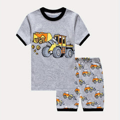 Excavator Print Pajama Set for Boys Crew Neck Short Sleeve Top & Shorts