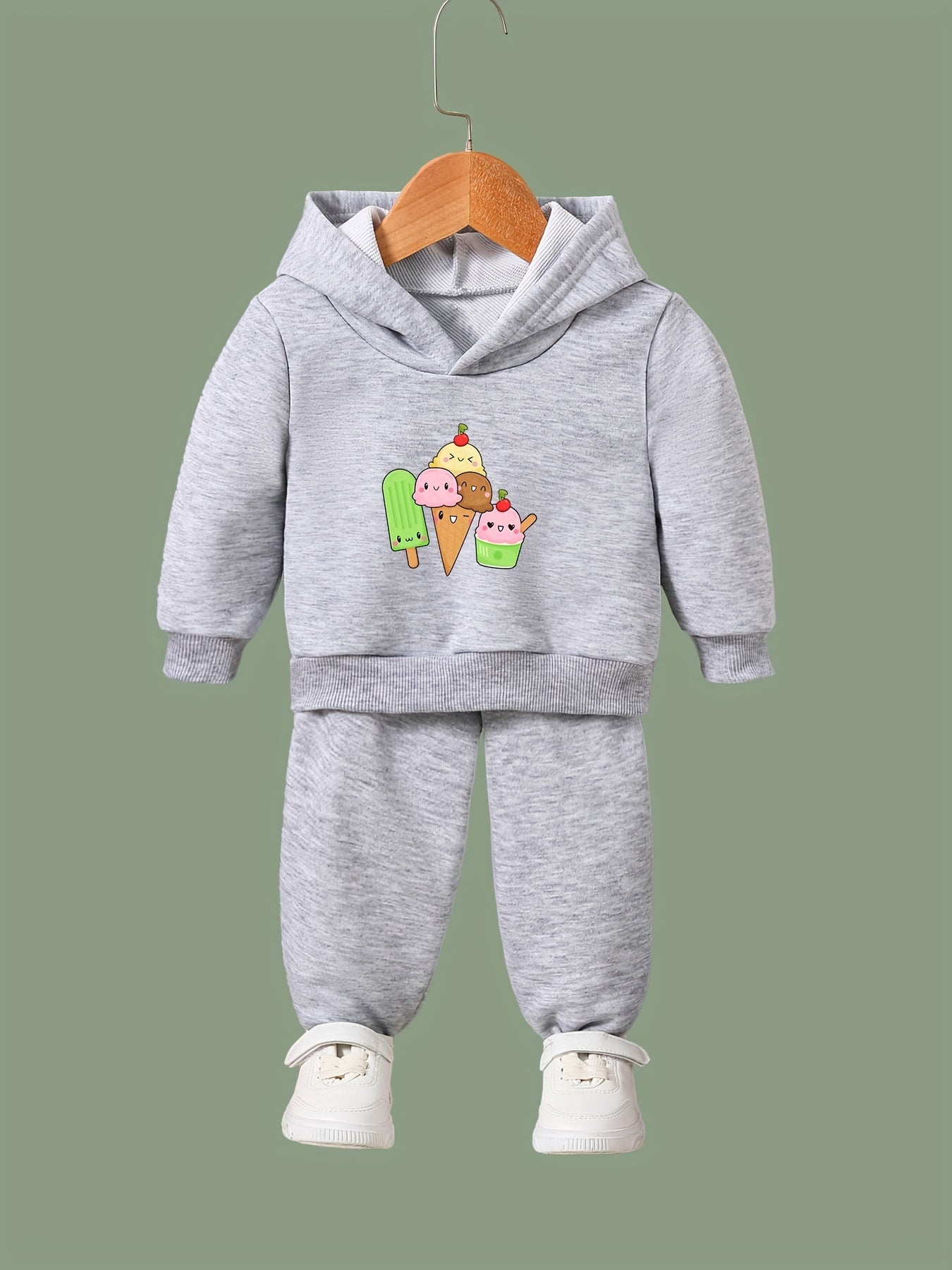 OERYUI Cartoon Ice Cream Print Hooded Pullover Pants Set For Sports Spring Fall