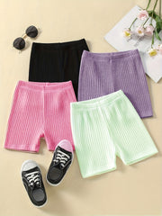 4pcs Girls Plain Knit Shorts Set for Kids