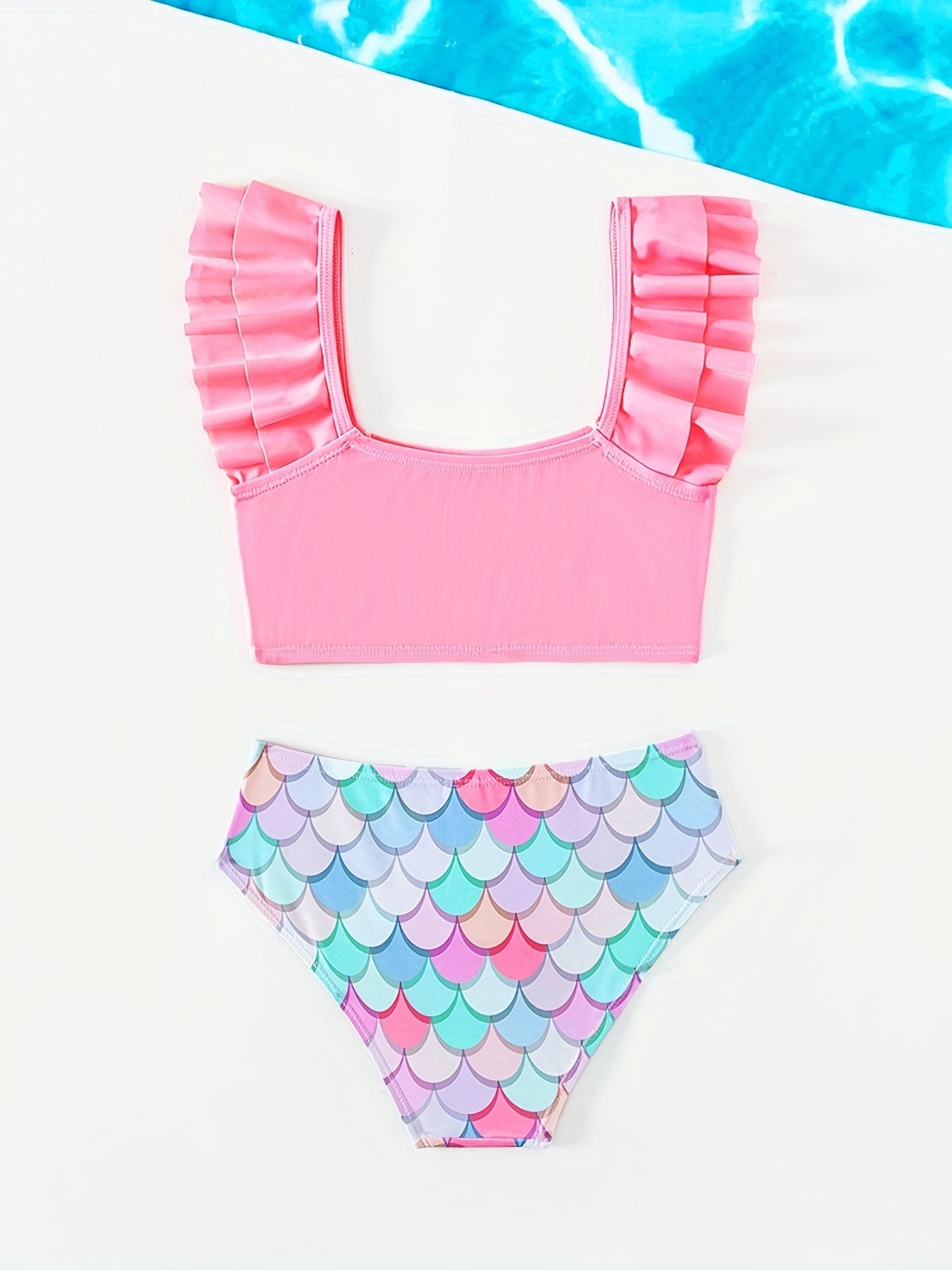 Girl's 2pcs Ruffle Swimsuit Fish Scale Bikini Set Tank Top & Briefs