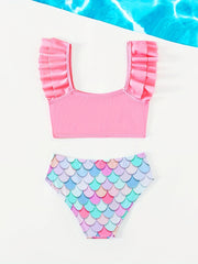 Girl's 2pcs Ruffle Swimsuit Fish Scale Bikini Set Tank Top & Briefs