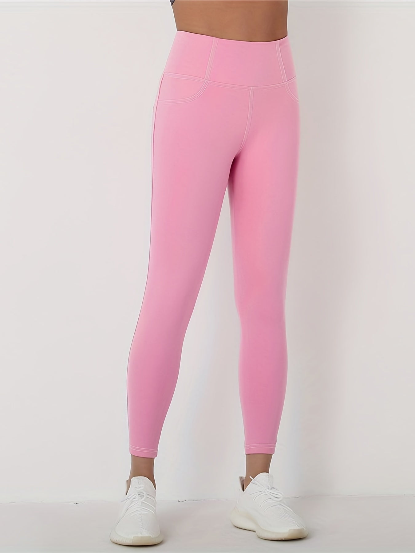 High Waist Sports Leggings Solid Gym Leggings With Pockets
