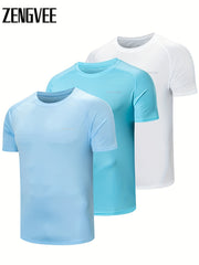 3 Pcs Men's UPF 50 Sun Protection T shirt Short Sleeve Quick Dry Tops