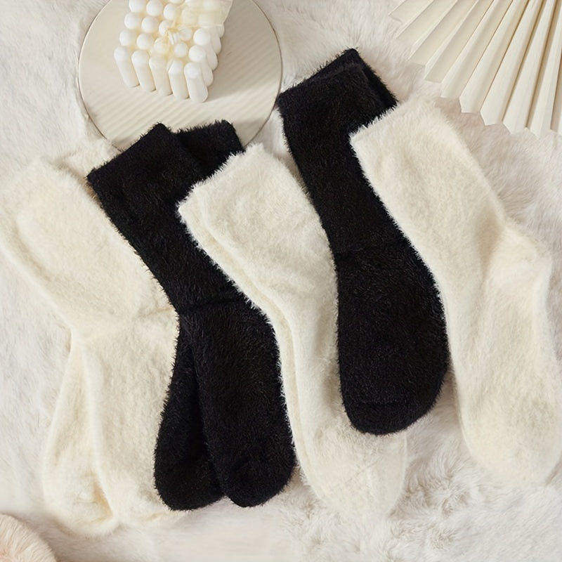 5 Pairs Fuzzy Socks Comfy & Warm Mid Tube Women's Stockings