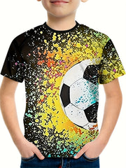 Football And Splash 3D Print Boy's T shirt Casual Short Sleeve Comfortable