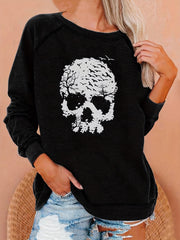 Skull Print Crew Neck Sweatshirt for Women