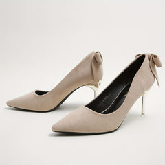 Women's Bowknot Suedette Pattern Stiletto Heel Slip On Shoes