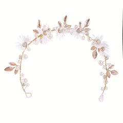 Faux Pearl Flower Leaf Headband Tiara for Women Bride Wedding Hair Accessories