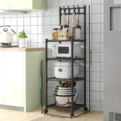 4-Layer Kitchen Shelf with Pulley and Hook, Pot Storage Rack