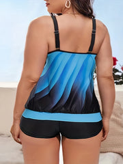 Ombre Print Tankini Set Split Straps Tank Top & Shorts Two Piece