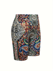 Boho Paisley Print Yoga Shorts High Elastic Butt Lift Running Shorts
