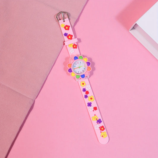 Floral Quartz Watch Colorful Flower Dial PVC Strap