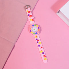 Floral Quartz Watch Colorful Flower Dial PVC Strap