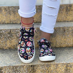 Women's Skull Print Canvas Slip-On Flat Halloween Shoes