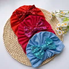 Sequin Bowknot Turban Baby Girls Soft Elastic Headband
