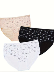 3 Pack Women's Plus Size Ditsy Floral Print High Stretch Briefs