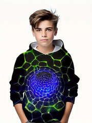 Kids Flame 3D Print Hoodie Hip Hop Sports Casual Tops