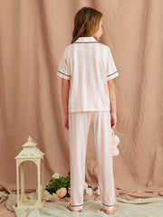 Kids Pajamas Striped V Neck Shirt & Pants Loungewear Set