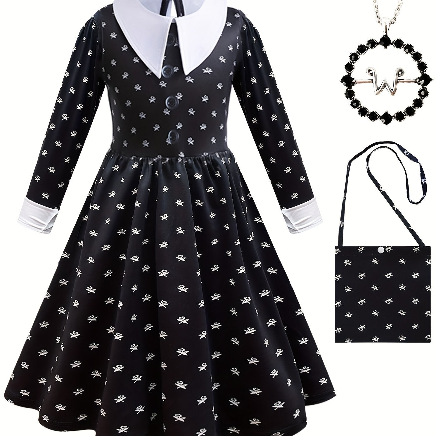Kids Girls TV Series Princess Costume Dress Set with Wig & Necklace