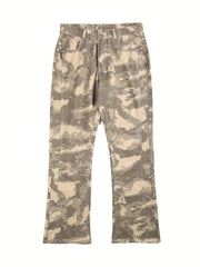 Camouflage Wide Leg Jeans Men's Casual Print Denim Pants