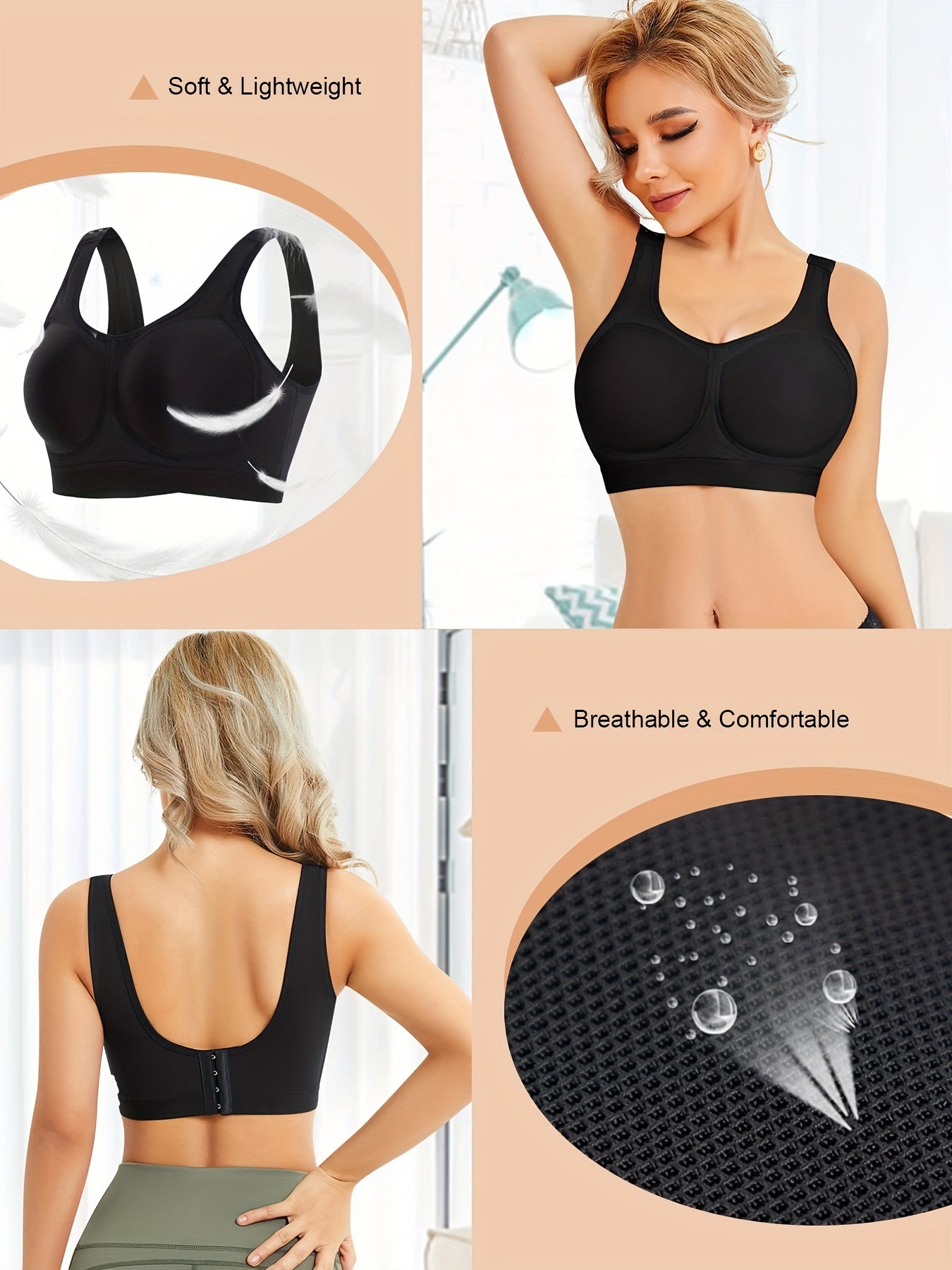 Seamless Full Coverage Bra Wide Strap Wireless Support Women's Lingerie