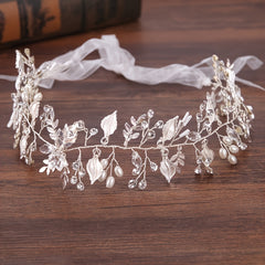 Pearl Rhinestone Leaf Head Piece Wedding Bridal Hair Accessory