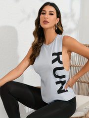Sleeveless Sports Tank Top Round Neck Fitness Workout Tee Women's Summer Tops