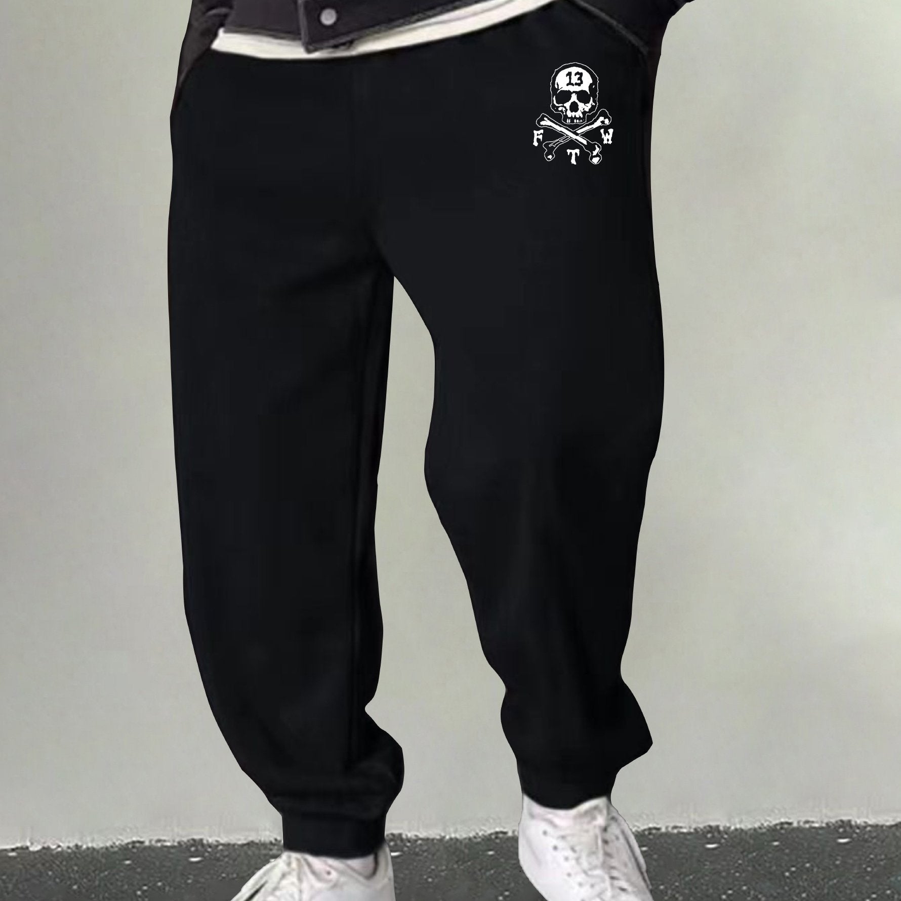 Men's Skull & Bone Print Joggers Casual Breathable Sweatpants