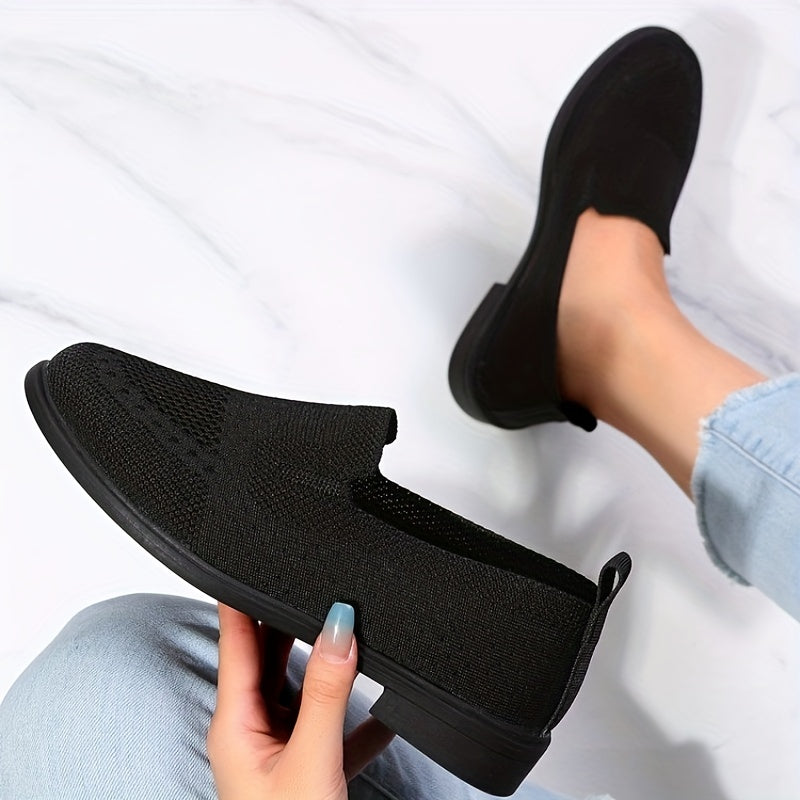 Women's Knitting Flat Slip On Shoes Casual Walking Shoes