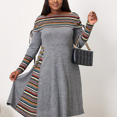 Boho Plus Geometric Print Drawstring Ruched Dress